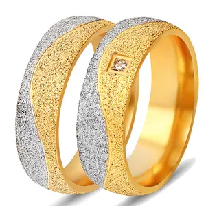 2024 18K Gold Plated titanium steel couple ring stainless steel inlaid CZ Crystal Zircon Valentine's day gift engagement ring