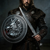 Set Senjata Kombinasi Serigala Norse Kustom, Emblem Serigala, Pedang dan Perisai Abad Pertengahan, Set Senjata Kostum Abad Pertengahan yang Tahan Lama untuk Cosplay