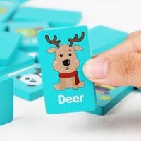 Permainan Rantai Balok Domino Berbentuk Kotak Balok Buah Mainan Kayu Edukatif untuk Anak Usia 4-6 Tahun Puzzle Hewan 40-Piece
