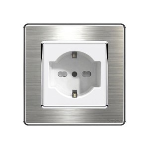 Prise murale tactile en acier inoxydable pour usage domestique allemand, plaque brossée simple face, norme UE, 250V 16A, 2 prises, IP20 - Product Image 3