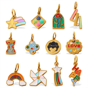 Custom DIY 14k 18k PVD Gold Plated Jewelry 316L Stainless Steel <b>Bracelet</b> Kawaii Bulk Rainbow Charms for <b>Bracelet</b> Necklace - Product Image 5