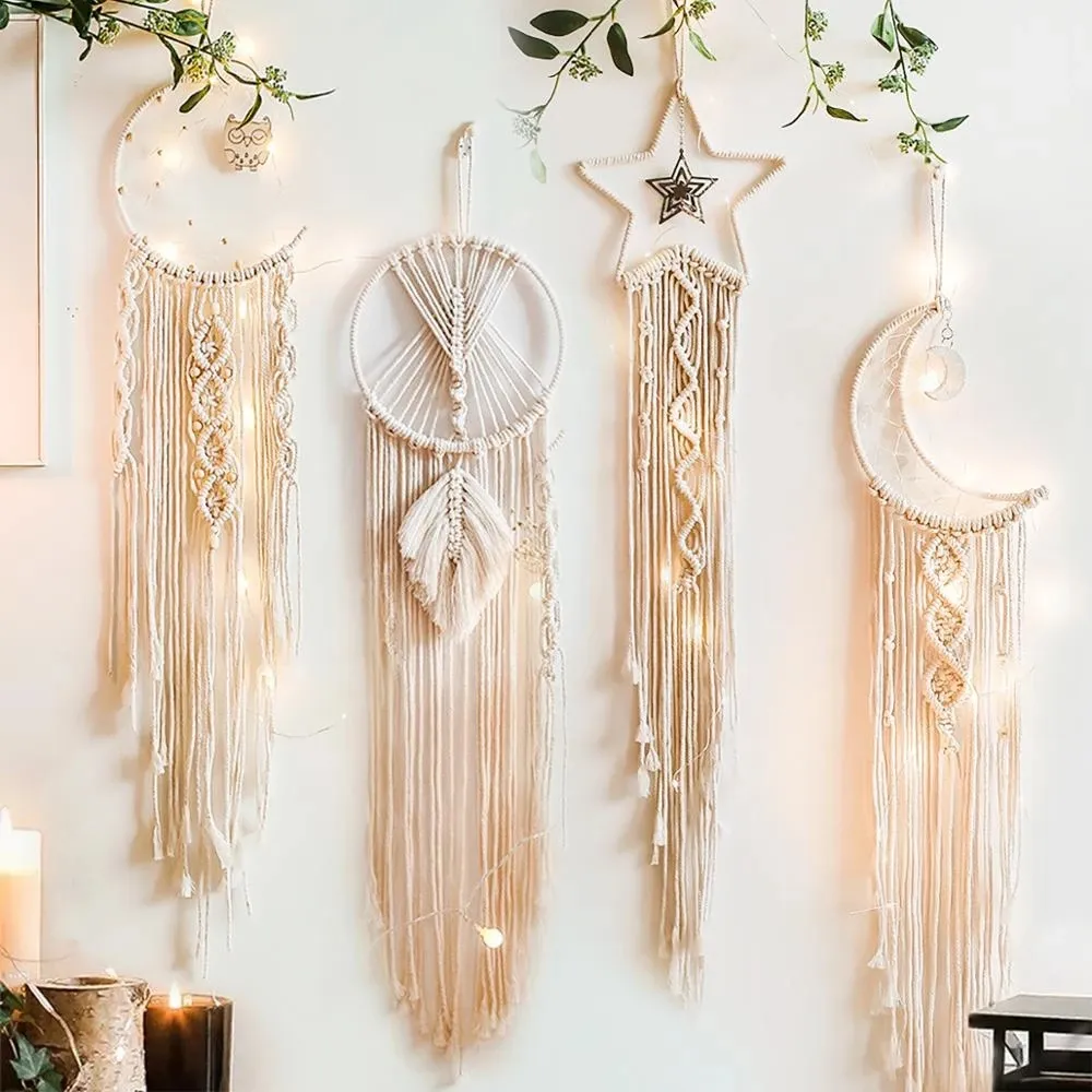 Nursery Boho Decor Moon Owl Macrame tessuto lasciare arazzo appeso a parete Dream Catcher accessori Dreamcatcher per bambini