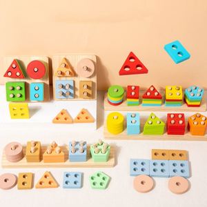 Juguete de Rompecabezas Apilable de Madera Natural, Juego de Reconocimiento de Colores y Clasificación de Formas para Bebés - Product Image 3