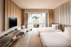 Modern Hotel Twin Bed Customize <b>Cheap</b> MDF Wood Panel Bed <b>Frame</b> with Bedding Set for 3-Star Hotel & Apartment Bedroom Projects - Product Image 4