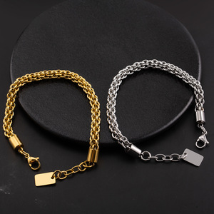 Pulsera de Cadena Gruesa Tejida en Acero Inoxidable Chapada en Oro para Hombre, Estilo Hip Hop y Motociclista, Diseño Geométrico XYB0153 - Product Image 4