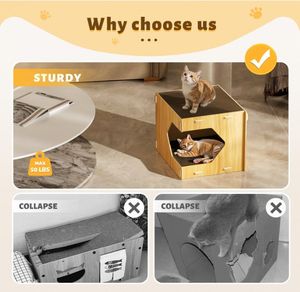 Würfelförmiger, robuster Kratzbaum mit doppelter Holzplatte, verschleißfest, mit Krallenschleifer und Schlafplatz für Katzen im Innenbereich - Product Image 6