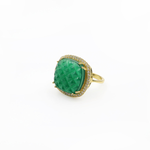 925 Sterling Silver Natural <b>Green</b> Onyx <b>Ring</b> Gold Plated OEM ODM Fine Jewelry - Product Image 4