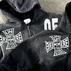 Dongguan produttore di abbigliamento personalizzato da uomo con cappuccio corto da sole sbiadito senza fili 100% righe di spugna francese di cotone ricamato - Product Image 4