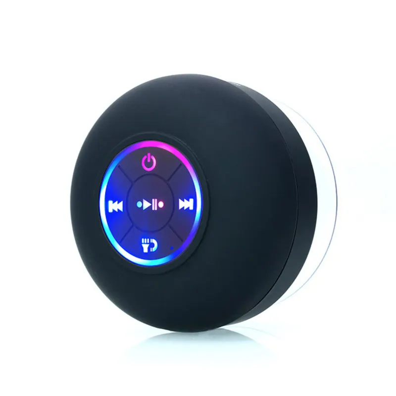 Promoción de gran oferta, altavoz inalámbrico portátil con ventosa impermeable para ducha, luz LED intermitente, altavoz inalámbrico para música