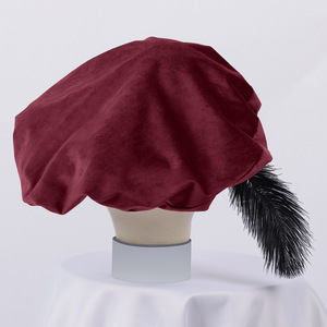 Boina Medieval Unisex con Pluma, Gorro Tudor de Gamuza con Pluma, Gorro de Ministrante, Gorro Renacentista Isabelino - Product Image 5