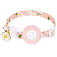 Collier de sécurité en coton pour chat avec lumières, motif marguerite, support AirTag, anti-étranglement sûr pour chaton et petit chien, usage quotidien en extérieur