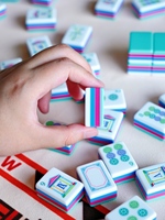 Jeu de Mahjong Américain 160 Tuiles Acryliques NMJL avec Motifs Oeil Maléfique, Panda, Floral et Accents Bleus Macaron pour Divertissement et Cadeau