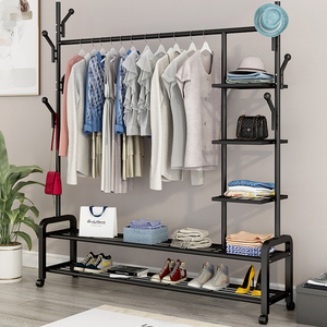 Clothing Garment <strong>Rack</strong> <strong>Coat</strong> Organizer Storage Shelving Unit Entryway Storage <strong>Shelf</strong> with 2-Tier Metal <strong>Shelf</strong> in Black - Product Image 2