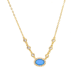 Promotion Blue Fire Opal Gemstone Cz <strong>Statement</strong> Link Chain Luxury Summer Women Jewelry Stock Opal European <strong>Necklace</strong> - Product Image 2