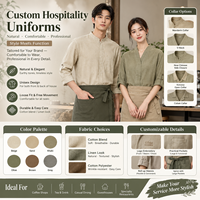 Chemise d'uniforme de serveur respirante Yilong pour homme, à épaules tombantes, manches longues, légère, pour restaurant et bar