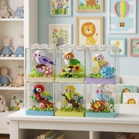 Ensemble de 6 blocs de construction en forme de perroquet, modèle d'oiseau en briques dans une vitrine transparente, jouet de collection DIY empilable pour mini-jardin, cadeau