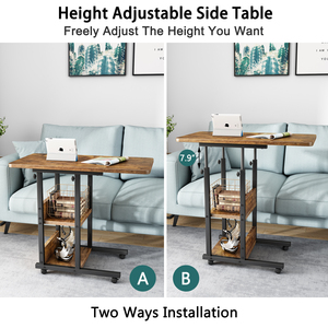 Table d'appoint portable en forme de C de 32 pouces à hauteur réglable avec table d'extrémité Table de canapé à roulettes pour ordinateur portable mobile avec roues - Product Image 5