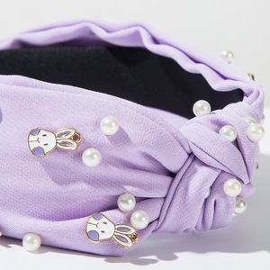 Diadema de Tela Color <span class=keywords><strong>Pastel</strong></span> con Lazo de Perlas y Conejo de Pascua, Hecha de Aleación - Product Image 3