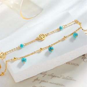 Fashionable Double Layer Anklet With Turquoise Beads Tree Of Life Design For Women Foot Ornaments Gift - Product Image 2