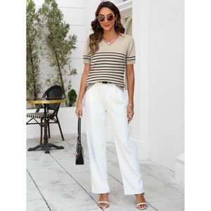 FOXA Pull en mélange de laine pour femme, manches courtes, col en V, tricot doux, tenue décontractée - Product Image 6