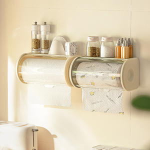 Soporte para toallas de papel de cocina a prueba de polvo, montado en la pared, sin taladro, tapa transparente, caja de almacenamiento multifunción, color blanco lima - Product Image 2