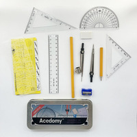 Juego de Matemáticas Multifuncional de Metal de 13 Piezas Hot Acedomy, Caja de Geometría con Forma Rectangular y Opción de Marca Personalizada para Estudiantes de Primaria