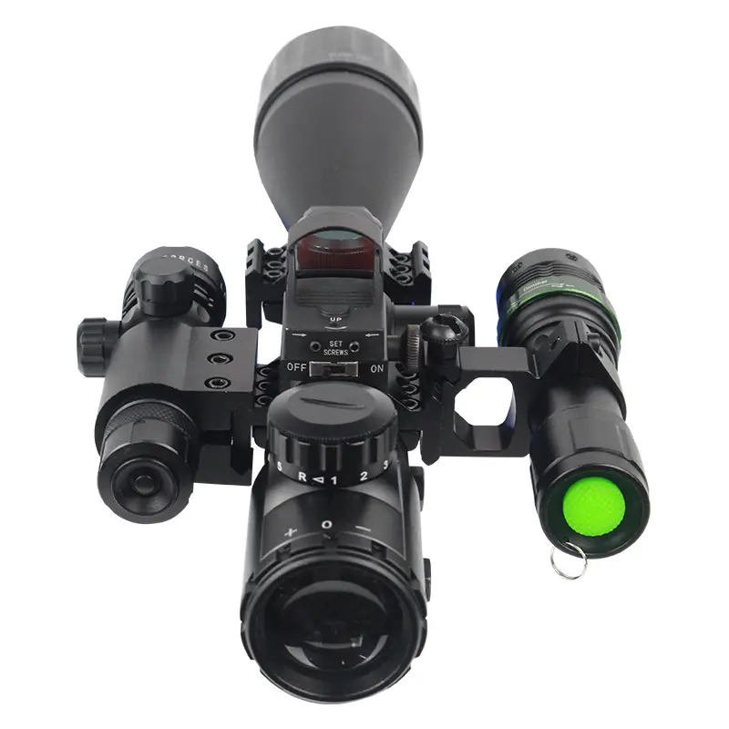 Tùy chỉnh siêu mát 6-24x50 + Red Dot Sight + laser Sight + Flash ánh sáng săn bắn Phạm vi kết hợp Phạm vi quang học phản xạ Sight phạm vi