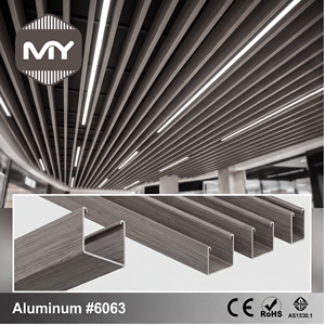 Plafond moderne en <span class=keywords><strong>grille</strong></span> <span class=keywords><strong>de</strong></span> lambris extensible, en aluminium extrudé gris courbé, ignifuge, personnalisé, fourni par l'usine MEIYU pour hôtels - Product Image 1