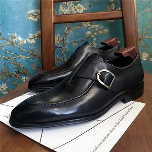 Nouvelles chaussures en cuir à enfiler pour hommes, en cuir de vachette pleine fleur véritable, chaussures de bureau formelles britanniques, noires et bleues - Product Image 1