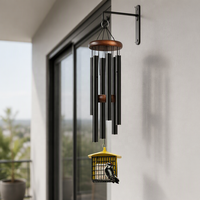 Carillon éolien ton profond pour extérieur, jardin, patio, cour, avec mangeoire à oiseaux suspendue en suède – Décoration en liquidation