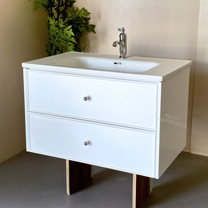 Gabinete de baño de tablero de <span class=keywords><strong>Roca</strong></span> montado en la pared blanco personalizado <span class=keywords><strong>con</strong></span> lavabo integrado sin costuras para almacenamiento de baño moderno - Product Image 3