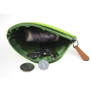 热卖绿色拉链毛毡硬币包