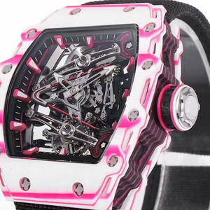 Montre automatique de luxe pour homme, cadeau de Noël, boîtier blanc dégradé rose, mouvement mécanique creux, bracelet en nylon, montre sport - Product Image 3