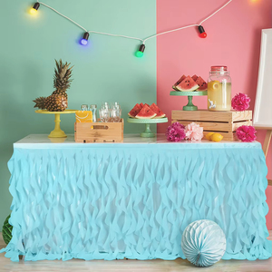 Falda de <span class=keywords><strong>mesa</strong></span> de tul <span class=keywords><strong>Hawaiano</strong></span> con volantes de Organza rectangular moderna en diseños de rodapiés de <span class=keywords><strong>mesa</strong></span> de tutú básico de pastel <span class=keywords><strong>para</strong></span> bodas - Product Image 6