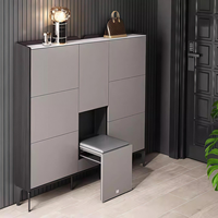 Meuble à chaussures mural moderne en bois fin, finition miroir haute brillance, style luxe léger, avec 3 tiroirs basculants, gain de place, pour entrée, étroit