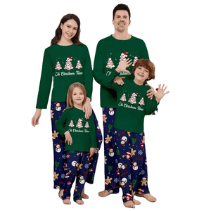 Arbre de Noël vert et bonhomme de neige imprimé ensemble de pyjamas parent-enfant hiver Homewear familles de trois <span class=keywords><strong>ou</strong></span> quatre pour les filles - Product Image 1