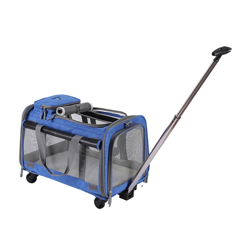 Pet Dog Cat Trolley Case Carrier mit tragbaren Rädern Atmungsaktive Pet Travel Kinderwagen tasche mit ausziehbarem Griff