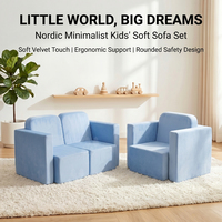 Canapé modulaire en mousse 2-en-1 pour enfants, table convertible et ensemble de 2 chaises, canapé en velours doux pour enfants pour jouer et lire