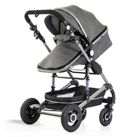Poussette bébé pliable 3-en-1 de luxe en coton léger avec siège auto et landau, cadre en acier inoxydable