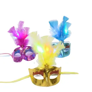 FY Custom Glow Feather Mask Bar masquerade Ball Girl Mask Halloween Mask Party giocattoli per bambini