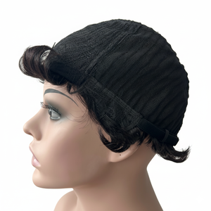 <span class=keywords><strong>Perruque</strong></span> vintage en cheveux brésiliens Remy coupés - <span class=keywords><strong>Perruque</strong></span> courte bob 100 % cheveux humains avec ondulations au doigt - Product Image 5