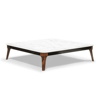 Mesa de Centro Moderna de Estilo Nórdico con Tapa de Piedra y Marco de Madera para Sala de Estar o Dormitorio, con Mesas Nido