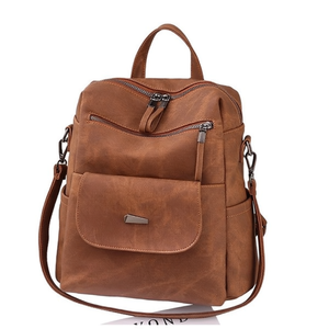 Mochila de Cuero PU Impermeable para Mujer, Bolso de Hombro Casual Marrón, Capacidad Media, Uso Diario - Product Image 1