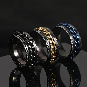 New Cool Stainless Steel Rotatable Couple Ring High Quality Spinner Chain Rings for Women Man Punk Jewelry Party Gift