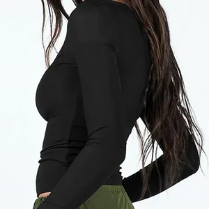 2024 Sexy Women s Top Knitted Shirt Thread Sexy Uneck Long Sleeved Tshirt Cross Border Hot Sale Inner Matching Tight T