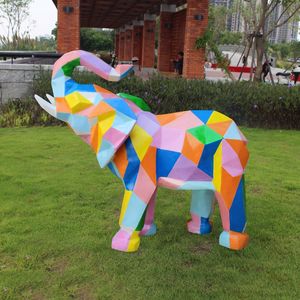 H001 Sculpture d'éléphant polyédrique Artistique Espace urbain Artisanat FRP Géométrique Parc Plaza Rue piétonne Ornements Statue - Product Image 6