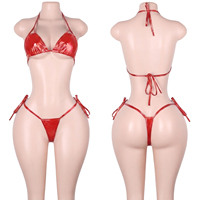 Ensemble de vêtements de performance pour adultes, style club, pour filles de bar, en similicuir verni, avec détails métalliques ajourés, comprenant des bikinis deux pièces, des soutiens-gorge et des strings, pour les soirées rave.