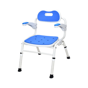 Chaise de douche pliante avec accoudoirs, siège bleu en alliage d'aluminium pour personnes âgées et femmes enceintes - Product Image 1