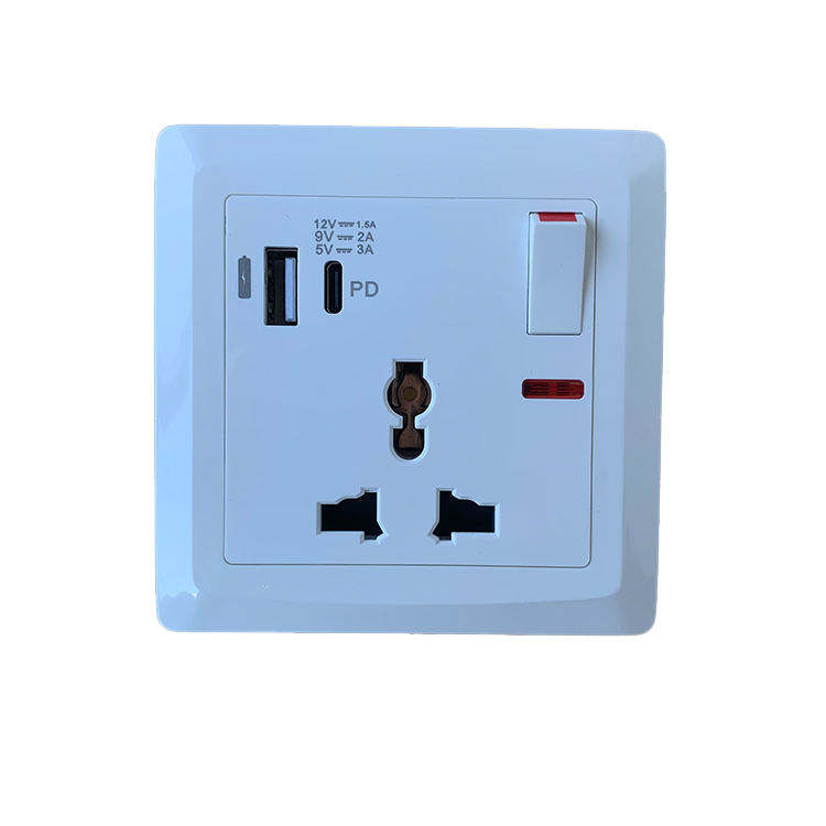 13A 3 Pin Universal Wall Socket Usb and Type C Electric Power Usb Switch Outlet Uk Wall Socket With Usb C Type