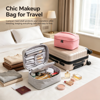 Grande trousse de maquillage en cuir PU à texture peau de mouton avec emplacements pour pinceaux, organiseur de cosmétiques de voyage pour femmes